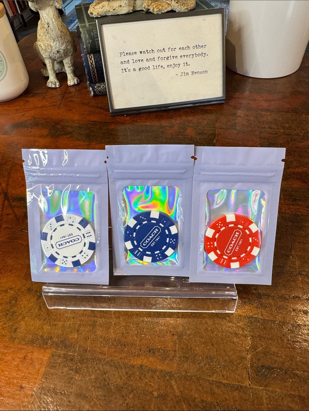Coach Poker Chip Charms in White, Blue & Red-Authentic